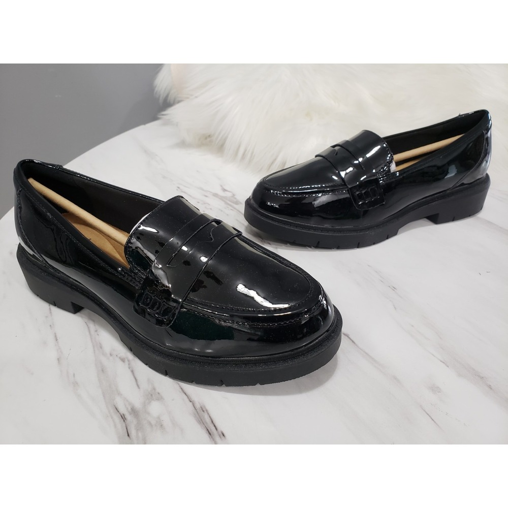 NEW SIZE 7 WIDE Clarks Westlynn Ayla Shoes Slip On Chunky Loafers patent leather